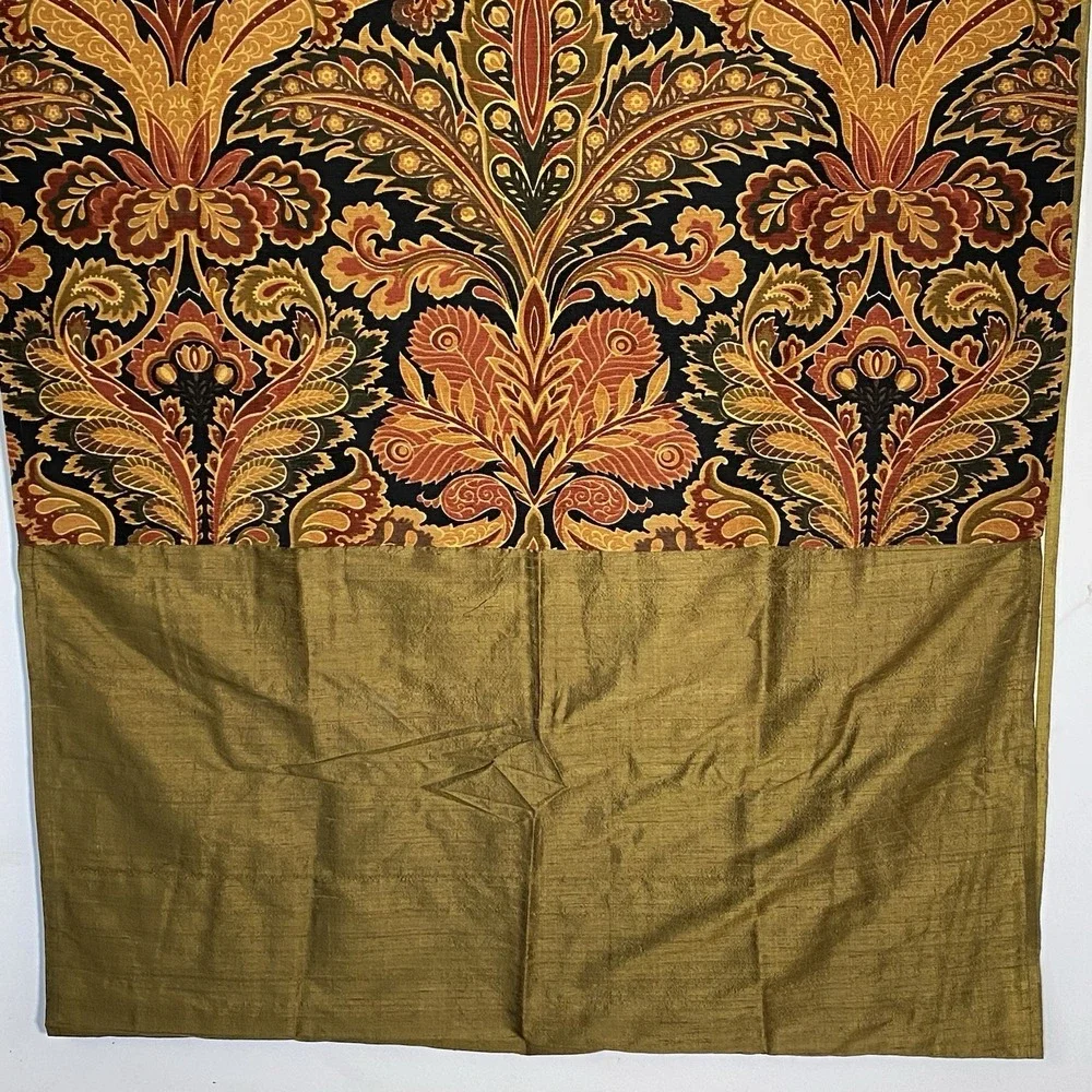 India's Heritage Curtain Set Green Multi Brocade Silk Tab 41x118‎ Room Darkening